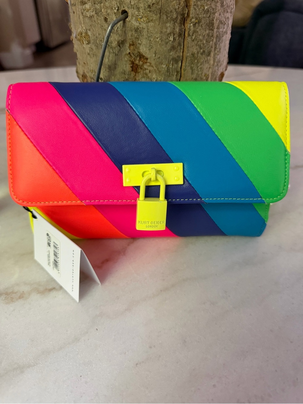 Kurt Geiger Neon Rainbow Striped Leather Clutch